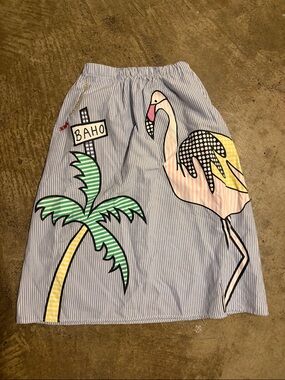 Mira Maktabi Playful Flamingo Print Blue Striped Women's Skirt